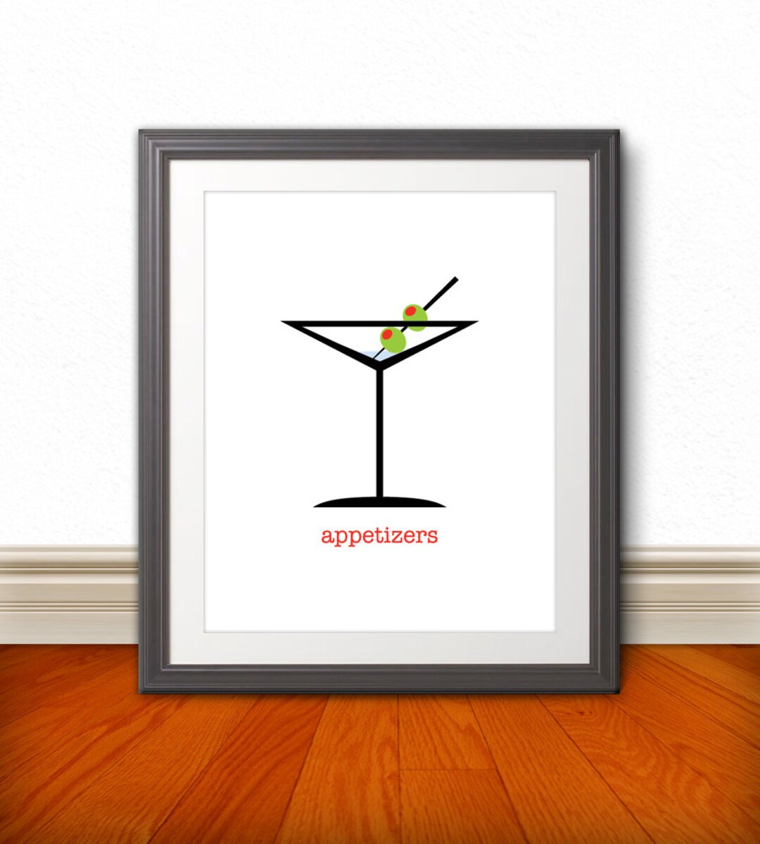 Martini Glass Olive Appetizers Print, Martini Glass Poster, Martini