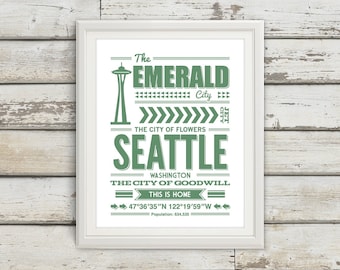 Seattle, Seattle Typography, Seattle Print, Seattle Art, Seattle Sign, Seattle Poster, Seattle Washington, Typography, Seattle Decor