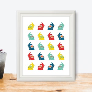 Swedish Bunnies, Bunny Print, Dalecarlian Horse, Swedish Dala Bunny, Rabbit, Hop, Bunnies, Swedish Dala Rabbit, Bunny Art, Bunny Wall Art
