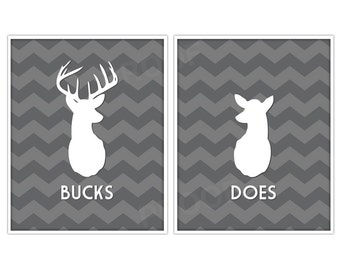 Does & Bucks Antler Prints, Chevron Deer, Deer Print, Deer Art, Chevron Print, Antler Print - 8x10