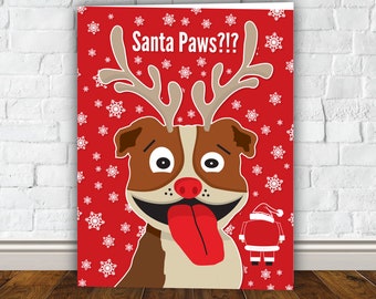 Santa Paws - Pit Bull Christmas Card, Puppy Christmas Card, Dog Christmas Card, Santa Christmas Card, XMAS, Pit bull
