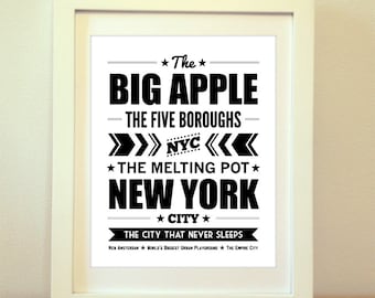 New York City, NYC, New York City Typography Print, NYC Print, New York, New York Art, New York Print, New York Poster, Typography