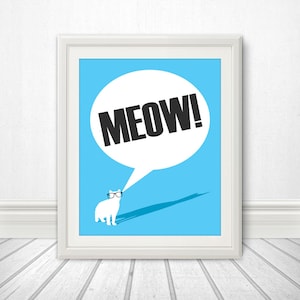 Meow, Cat Wearing Glasses, Cat Shadow, Cat Print, Cat Art, Cat Poster, Cat Sign, Cat Quote