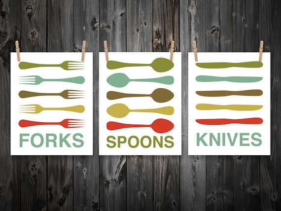 Forks Knives Spoons Print Set Fork Knife Spoon Kitchen | Etsy