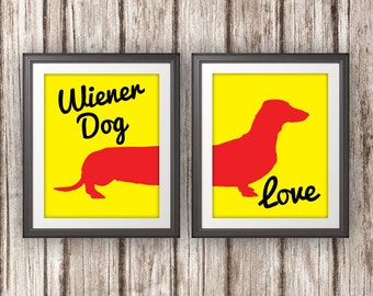 Wiener Dog Love, Wiener Dog, Dachshund, Wiener Dog Print, Wiener Dog Art, Wiener Dog Poster, Dog Print, Dog Art, Dog Poster - 8x10