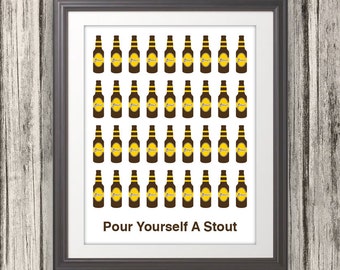 Pour Yourself A Stout, Beer, Beer Print, Craft Beer, Bar Art, Local Brew - 11x14