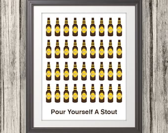 Pour Yourself A Stout, Beer, Beer Print, Craft Beer, Bar Art, Local Brew - 11x14