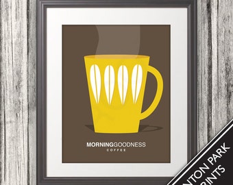 Coffee, Coffee Cup Print, Coffee Art, Coffee Poster, Mid Century Art, Retro, Morning Goodness Coffee - 11x14