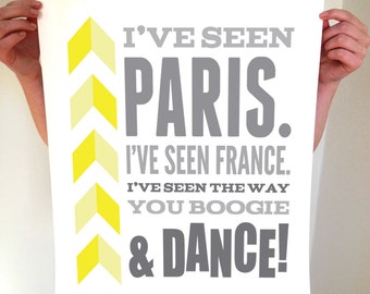 Boogie & Dance Typography Poster - Yellow and Grey Digital Art Print - Home Decor Wall Art
