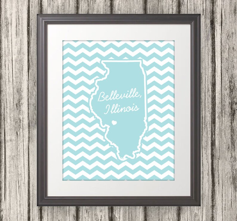 State Heart Print, State Print, State Poster, State Sign, State Art, Chevron, Custom Color 8x10 image 2