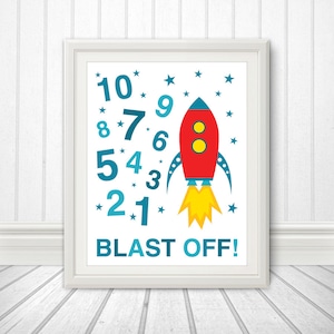 123, Rocket Ship, 123 Poster, 123 Print, Numbers Print, Numbers Poster, Blast Off  - 8x10