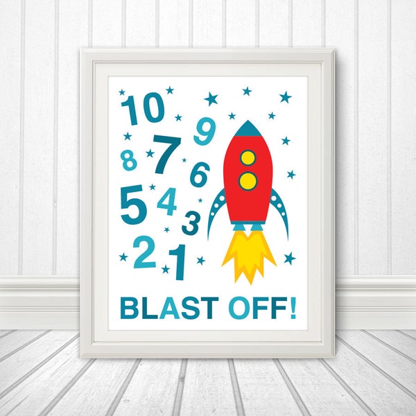 123, Rocket Ship, 123 Poster, 123 Print, Numbers Print, Numbers Poster, Blast Off  - 8x10