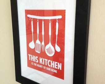 This Kitchen Is The Heart Of Our Home, Kitchen Print, Kitchen Art, Kitchen Poster, Custom Color