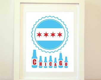 Chicago Skyline Beer Print, Chicago Beer, Chicago Skyline, CHI, Chicago Print, Chicago Poster, Chicago Art, Chicago Flag, 6 Sizes!