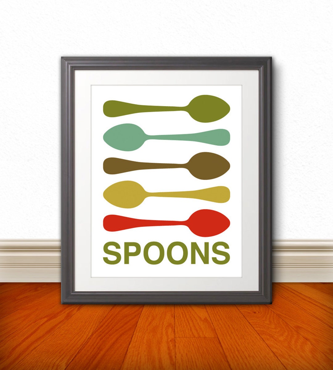 Spoons Print Poster, Mid Century Art, Quote Print, Kitchen Art, Retro