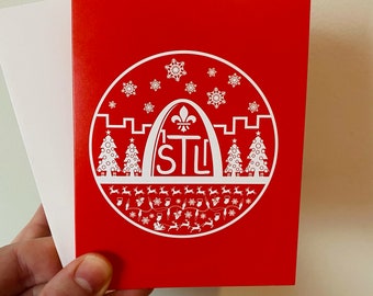 Red St. Louis Skyline Christmas Card, St. Louis, Christmas, STL, Saint Louis, Saint Louis Arch