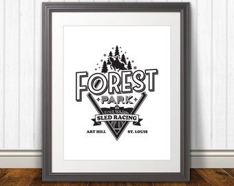 Forest Park Sled Team - St. Louis Poster, Art Hill, Forest Park, Saint Louis Mo, STL City, Art Hill Sledding, Forest Park Poster