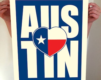 Austin, Texas, Austin Heart, Austin Texas, I Heart Austin, Austin Art, Austin City Print, Austin Map, Austin Print, Typography