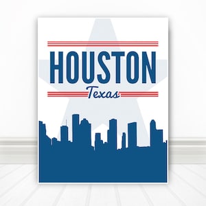 Houston, Houston Skyline, Houston Poster, Houston Print, Houston Sign. Houston Art, Houston Texas - 11x14