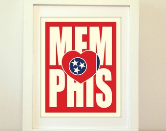 Memphis, Tennessee, Memphis Heart, Memphis Typography, Memphis Print, Memphis Art, Memphis Sign, Memphis Poster, Typography