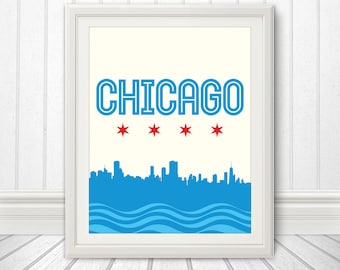 Chicago, Chicago Skyline, Chicago Print, Chicago Poster, Chicago Flag Print