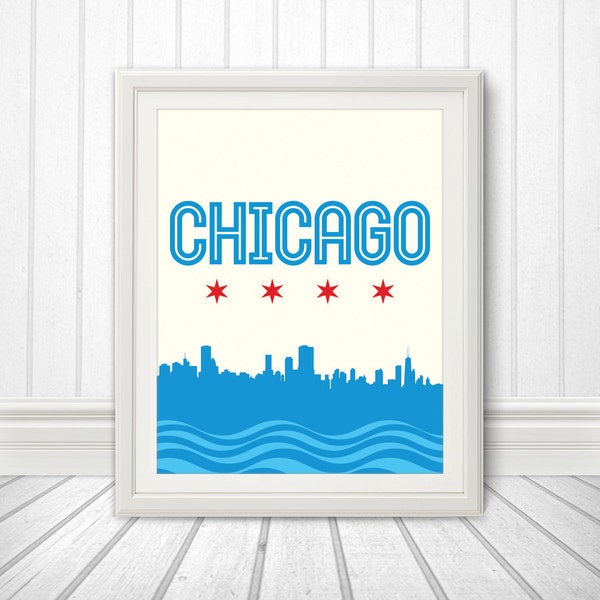 Chicago, Chicago Skyline, Chicago Print, Chicago Poster, Chicago Flag Print