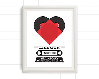 Music, Music Art, Music Poster, Music Decor, Music Gift, Music Wall Art, Music Quote, Vinyl Record, Vinyl Record Heart, Heart, Cassette