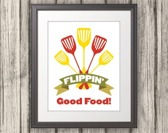 Flippin' Good Food, Kitchen Quote, Kitchen Art, Retro Kitchen Print, Available in 6 sizes!