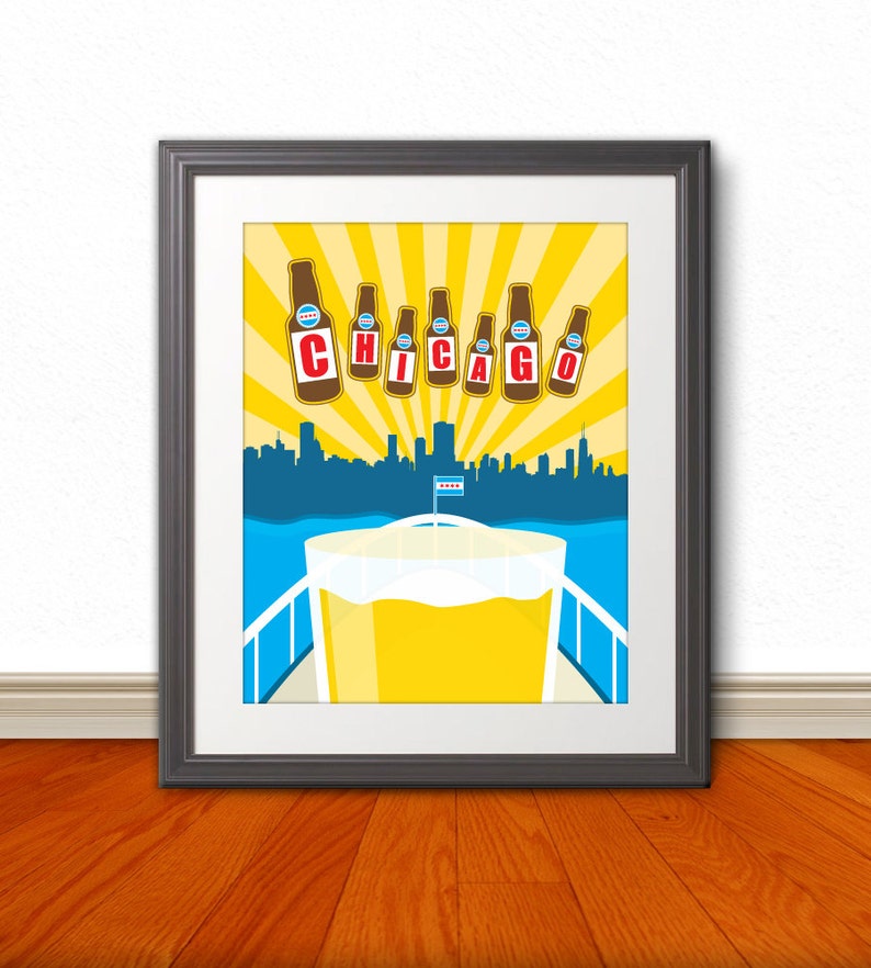 Chicago, Lake Shore Drive, Lake Michigan, Chicago Skyline, Beer Print, Brewery, Skyline, City Print, CHI, Flag, Apartment Art, Kitchen image 2