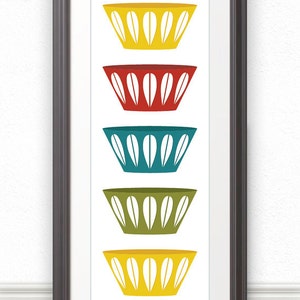 Bowls, Scandinavian Bowls, Mid Century, Stacked Bowls, Cathrineholm, Cathrineholm Print, Kitchen Print, Kitchen Poster, Kitchen Art - 10x28