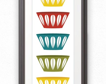 Bowls, Scandinavian Bowls, Mid Century, Stacked Bowls, Cathrineholm, Cathrineholm Print, Kitchen Print, Kitchen Poster, Kitchen Art - 10x28