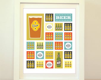 Mid Century Modern Salute To Beer, Mid Century, Beer, Beer Print, Beer Sign, Home Decor, Kitchen Art, Kitchen Print, Mid Century Print