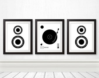 Vinyl Record Speaker Set, Vinyl Print, Wall Art, Home Decor, Music Print, Speaker Print, Minimalist, Records, Music Art, Custom Colors