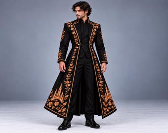 Gotischer viktorianischer Herren-Frack, königlicher Hochzeitsfrack, Vampir-Renaissance-Herrenmode, mittelalterliches Fantasy-Kostüm, Steampunk-Kleidung