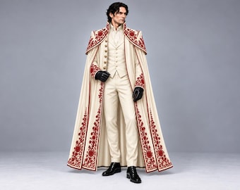 Viktorianischer Herrenmantel, Barock-Fantasy-Mantel, Vampirprinzen-Kostüm, Renaissance-Cosplay-Umhang, Mittelalterliches Herren-Halloween-Outfit