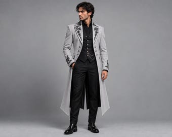 Weißer gotischer Hochzeitsanzug für Herren, viktorianischer Bräutigam-Tuxedo, königlicher Barock-Frack, luxuriöser formeller Anzug, Steampunk-Hochzeitsoutfit