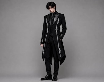 Gothic-Frack für Herren, schwarzer viktorianischer Steampunk-Mantel, Vampir-Hochzeitsjacke, formeller Gehrock im Dark-Academia-Stil, Gothic-Smoking-Kostüm