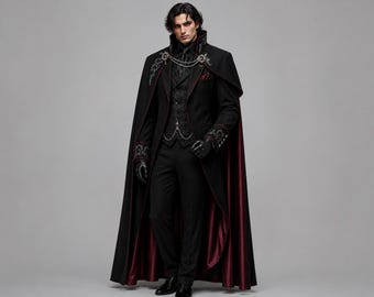 Vampire Cape Men, Gothic Cloak, Halloween Costume, Dracula Cape, Victorian Mantle, Dark Fantasy Cosplay, Medieval Cloak