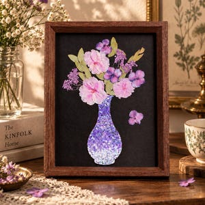 Pressed Flower Wall Art, Mother of Pearl Shell Inlay Frame, Preserved Floral Art, Botanical Home Decor, Cottagecore Floral Gift