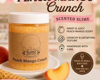 Slijm met perzik-mango crunch | Knapperig slijm met perzik-mango geur | ASMR-slijm | Handgemaakt cadeau | 170 gram Slime Sisters
