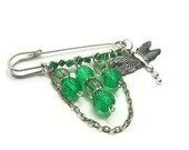 Dragonfly Kilt Pin Brooch, Green Decorative Pin Brooch, Beaded Charm Brooch Pin