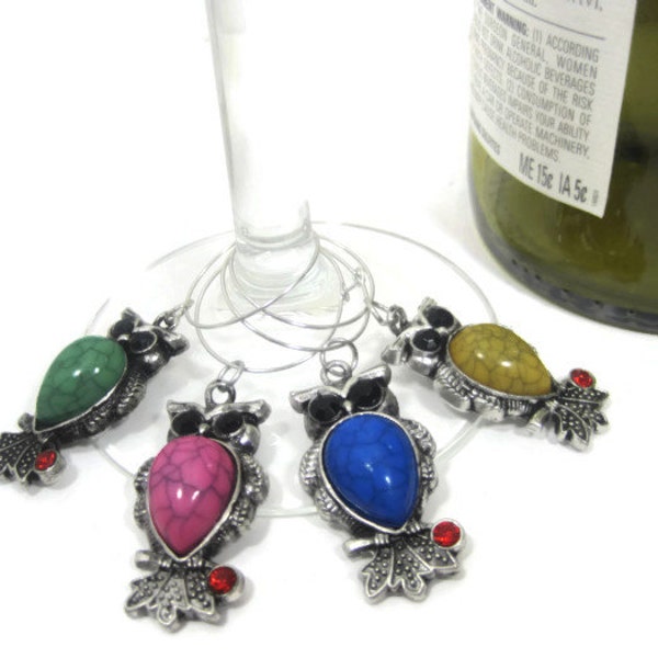 Owl Wine Glass Charms, Wine Glass Charms, Wine Accessories, Owl Glass Charm (Set of 4)