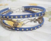 Blue Stacking Bracelet, Cat Charm Bracelet
