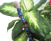 Blue Bead Plant Ornament, Indoor Garden Decor, Plant Decoration, Flower Pot Stake, Beaded Indoor Garden Art