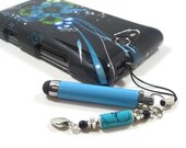Aqua Teal Adjustable Mini Stylus Charm, Cell Phone Charm, Stylus Beaded Charm, Cell Phone Dust Plug, Tablet Stylus