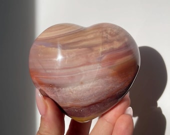 Roze aardse zeejaspis hart | Kristallen edelstenen chakra reiki manifestatie cadeau kalmerend kleurrijk