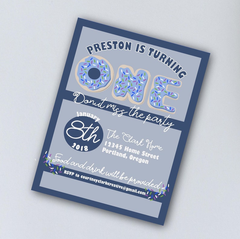 Donut Birthday 1 year old Invitation