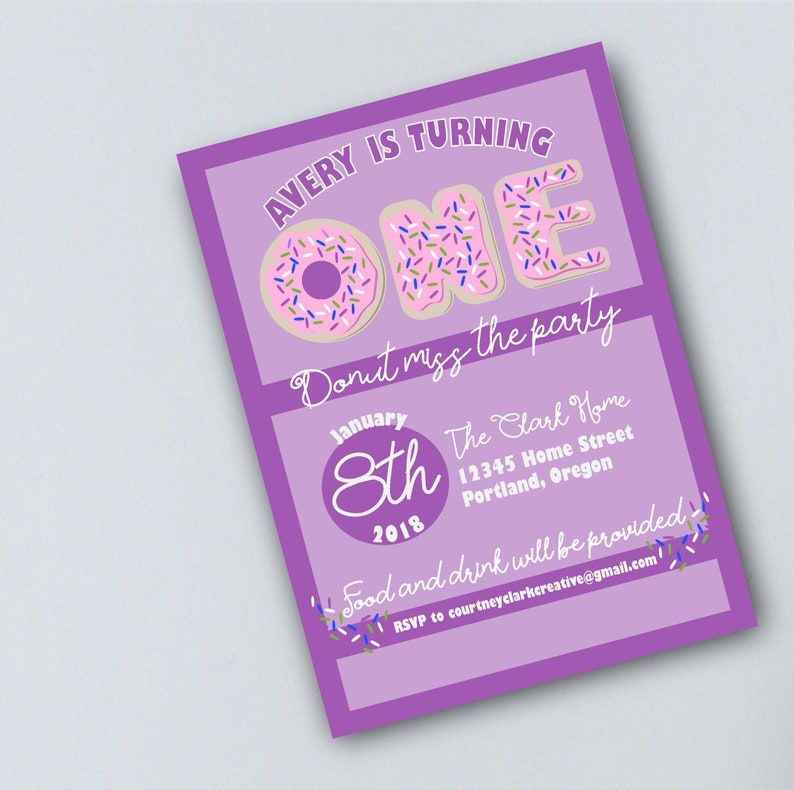 Donut Birthday 1 year old Invitation