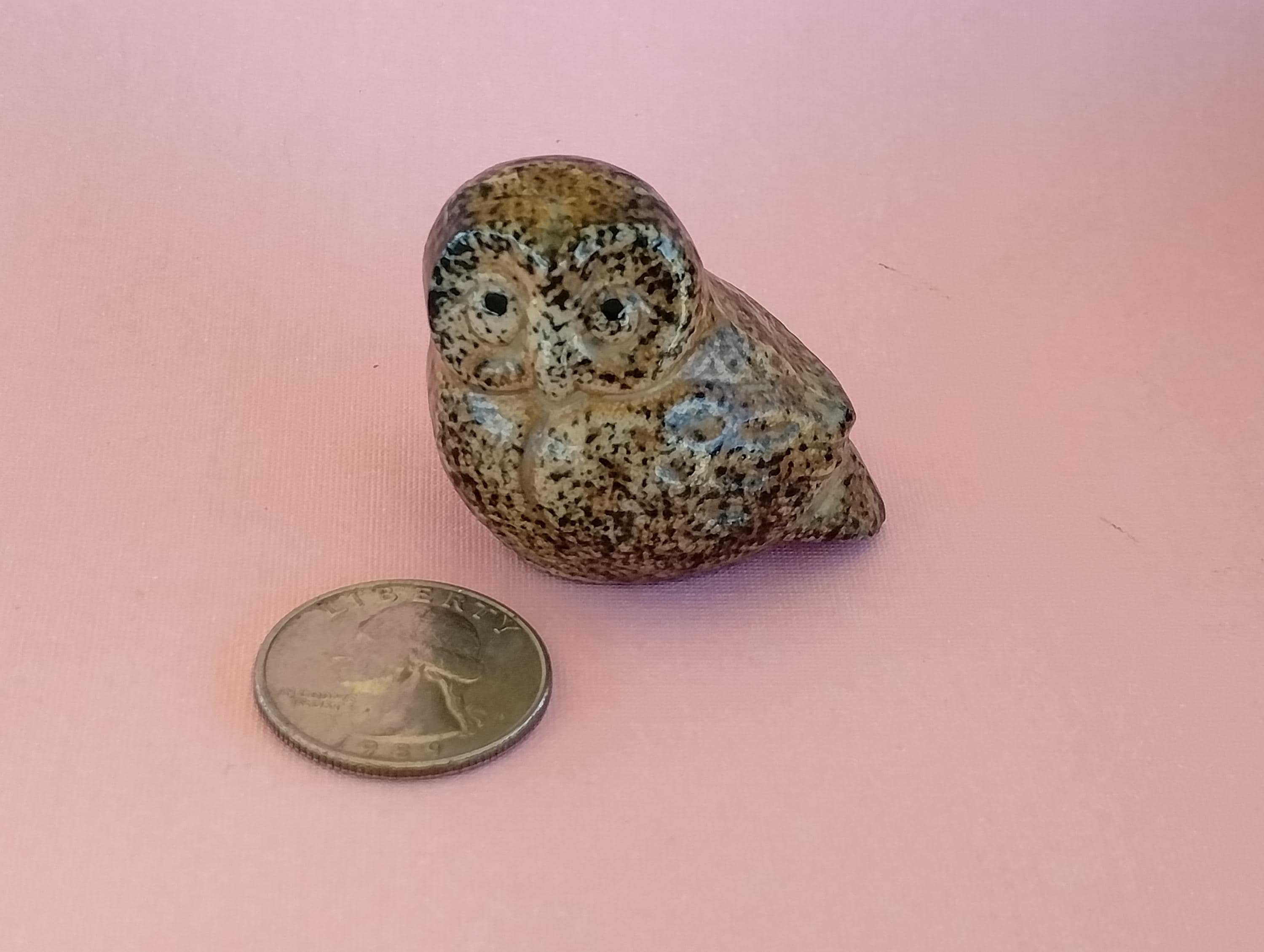Vintage Mini Brown Pottery Owl Figurine Made In Japan 1 3/8" H x 1 3/4" L