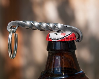 Hand Forged Twisted Bottle Opener Keyring